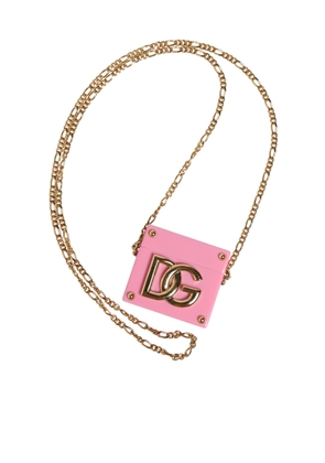 Dolce & Gabbana Pink DG Logo Plaque Cover Gold Chain Airpods Case