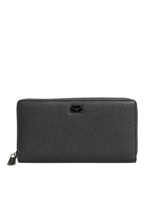 Dark Gray Leather DG Logo Zip Around Continental Wallet