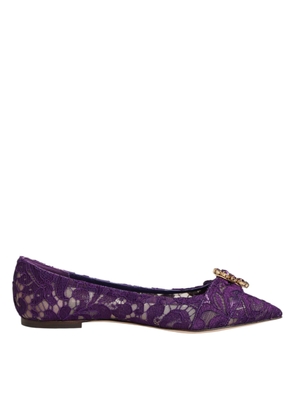 Dolce & Gabbana Purple Taormina Lace Crystals Flats Shoes - EU36/US5.5