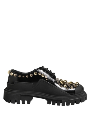 Dolce & Gabbana Black Leather Jeweled Crystals Derby Shoes - EU37.5/US7