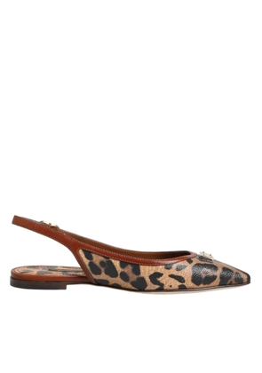 Dolce & Gabbana Brown Leopard Slingback Flats Sandals Shoes - EU35/US4.5
