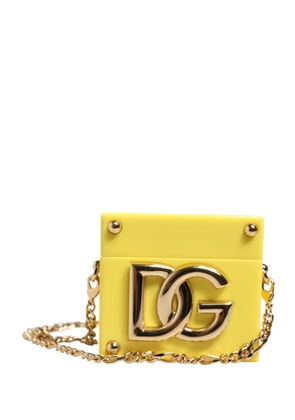 Dolce & Gabbana Yellow DG Logo Plaque Cover Gold Chain Airpods Case