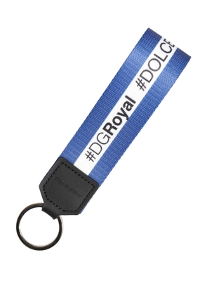 Dolce & Gabbana White Blue Logo Polyester PVC Holder Keychain Keyring
