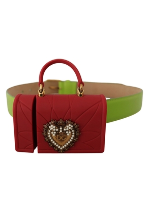 Dolce & Gabbana Green Leather Devotion Heart Micro Bag Headphones Belt - 70 cm / 28 Inches