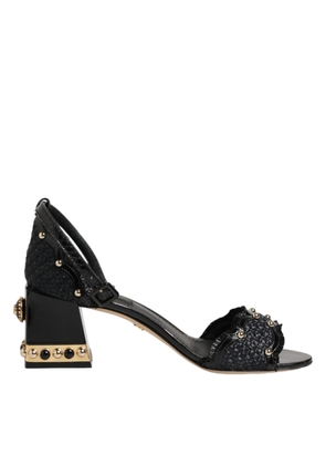 Dolce & Gabbana Black Studded Ankle Strap Sandals Shoes - EU36/US5.5