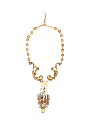 Dolce & Gabbana Gold Ceramic Crystal Cherub Baroque Pendant Necklace