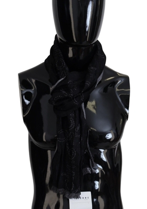 Costume National Black Grey Logo Print  Neck Wrap Shawl Scarf