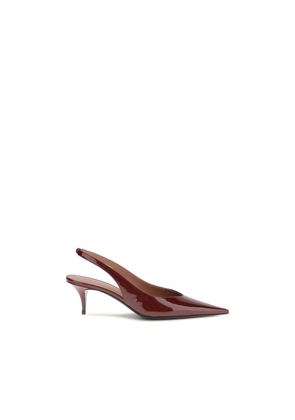 Amina Muaddi Bordeaux Calf Leather Bos Taurus Mid Heel Pumps - EU39/US9