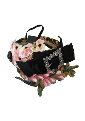 Dolce & Gabbana Multicolor Tiara Floral Crystal Bow Diadem Headband
