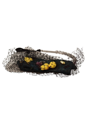 Dolce & Gabbana Silver Tiara Crystals Fruits Black Mesh Diadem Headband