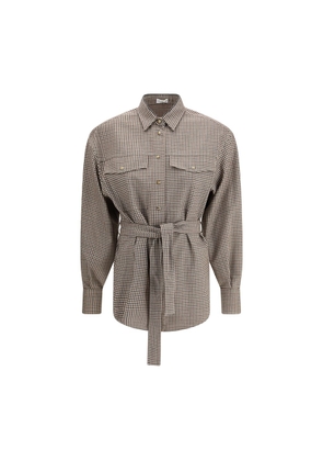 Brunello Cucinelli Brown Fleece Wool Pattern Shirt - M