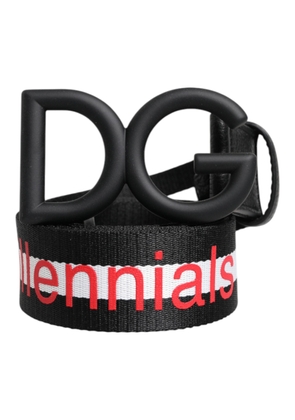 Black Polyester Logo Print DG Buckle Belt - 85 cm / 34 Inches