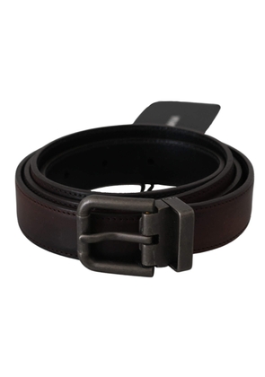 Dolce & Gabbana Solid Brown Leather Gray Buckle Belt - 115 cm / 46 Inches