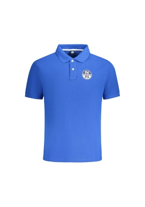 Blue Cotton Men Polo Shirt - S