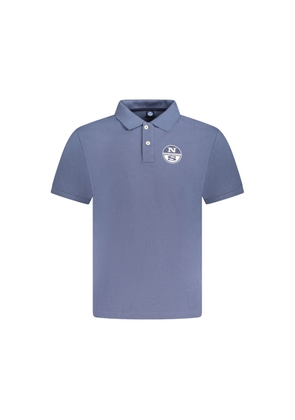 Blue Cotton Men Polo Shirt - S