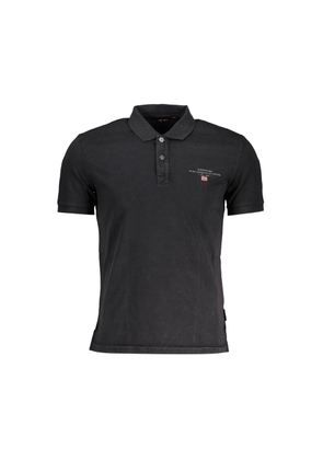 Black Cotton Men Polo Shirt - S