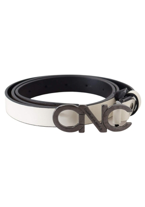 Costume National Belt Mettalic Gray Leather Logo Belt - 85 cm / 34 Inches