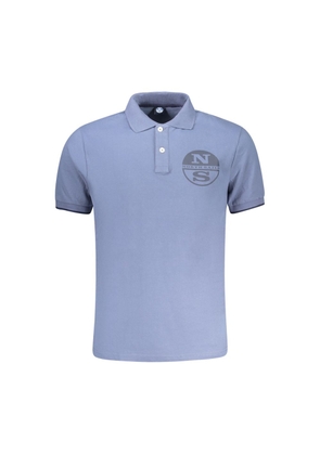Blue Cotton Men Polo Shirt - S