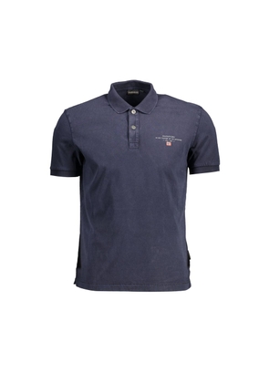 Blue Cotton Men Polo Shirt - S