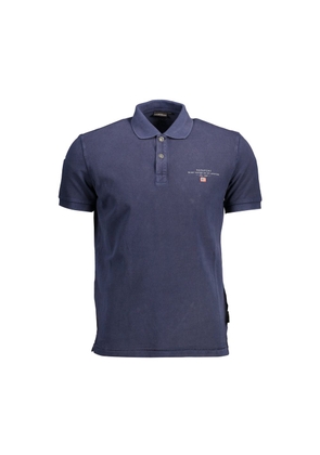 Blue Cotton Men Polo Shirt - S