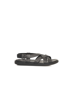 Cerruti 1881 Black Leather Men Sandal - EU40/US7