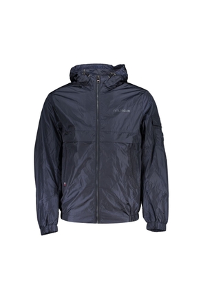 Chic Blue Hooded Sports Jacket with Contrast Details - XS