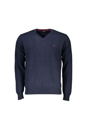 V-Neck Embroidered Blue Sweater - XXL