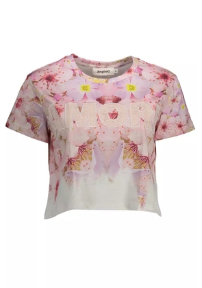 Chic Pink Embroidered Cotton Tee - M