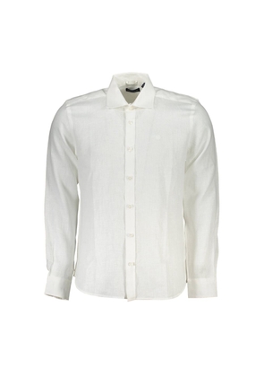 Elegant White Linen Long-Sleeved Shirt - L