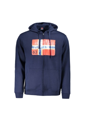 Blue Cotton Men Hooded Sweater - S