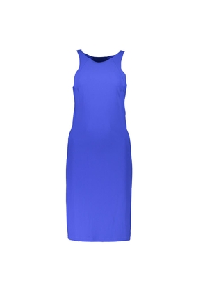 Elegant Blue Crew Neck Dress with Logo Detail - L