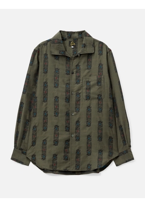 Pin-Tuck Collar Shirt - Abstract Jacquard