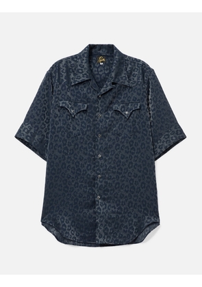 Short Sleeves Western Shirt - Rayon Leopard Jacquard