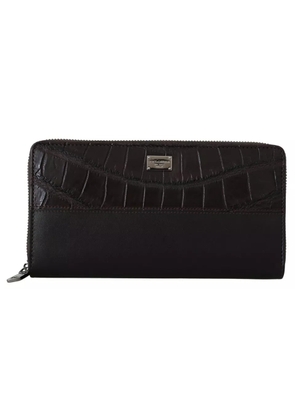 Brown Exotic Leather Zip Around Continental Clutch Wallet