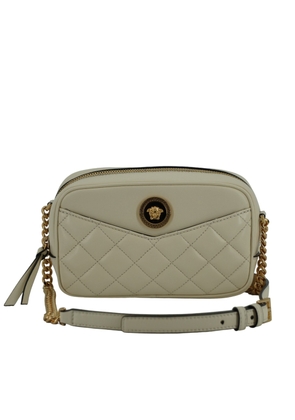 Versace White Lamb Leather Small Camera Crossbody Bag