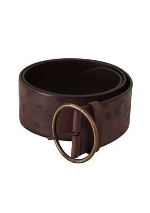 Dolce & Gabbana Dark Brown Wide Calf Leather Logo Round Buckle Belt - 90 cm / 36 Inches