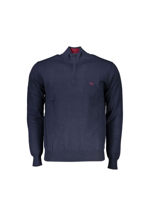 Chic Half-Zip Blue Sweater with Embroidery Detail - XXL