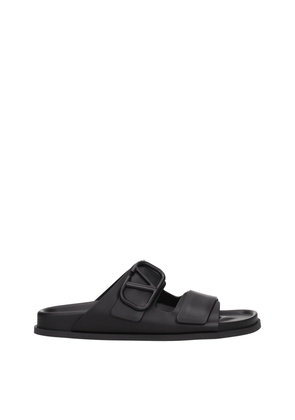 Black Leather Slippers Sandals - EU40/US7