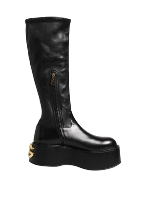 Dolce & Gabbana Black Logo Plaque Over The Calf Boots Shoes - EU44/US11