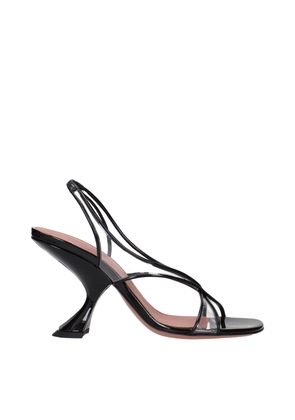 Amina Muaddi Black Leather Stiletto Heels Sandals - EU36/US6