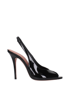 Amina Muaddi Black Leather Stiletto Heel Sandals - EU36/US6