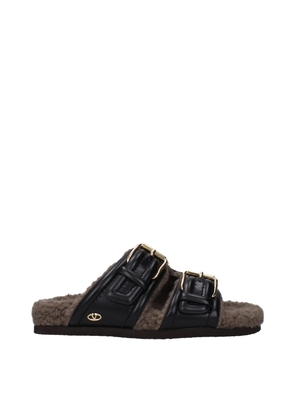 Black Leather Slippers Sandals - EU36/US6