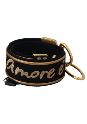 Black Gold Logo Print Brass Bag Shoulder Strap