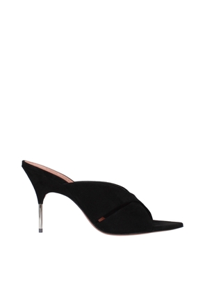 Amina Muaddi Black Leather Stiletto Heels Sandals - EU37/US7