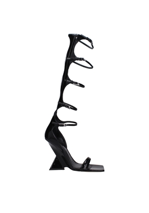 Black Leather Stiletto Heels Sandals - EU38/US8