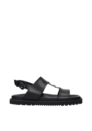 Versace Black Leather Flat Sandals - EU40.5/US7.5