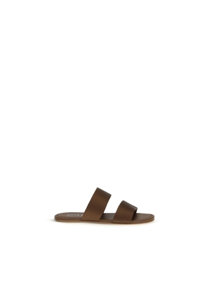 Pedro García Brown Silk Flat Sandals - EU38.5/US8.5
