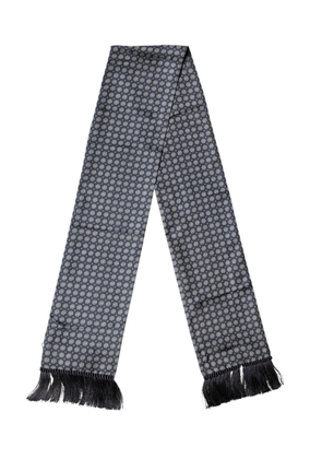 Dolce & Gabbana Blue Patterned Silk Fringes Foulard 138cm x 15.5cm Scarf