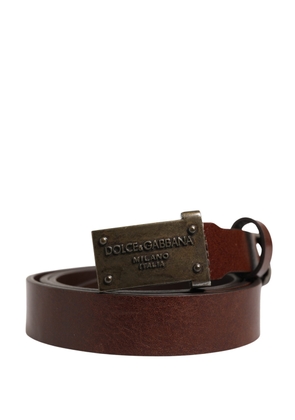 Dolce & Gabbana Brown Leather Logo Metal Buckle Men Belt - 100 cm / 40 Inches