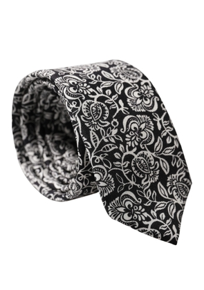 Dolce & Gabbana Black White Floral Fantasy Silk Adjustable Necktie Tie